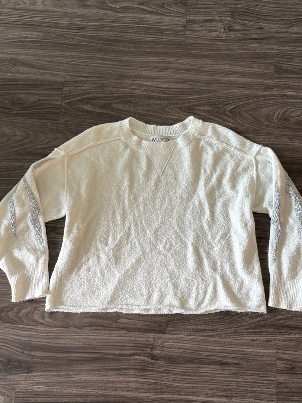 Wildfox Womens Cream Plush Crewneck Pullover Sweater Lightening White Silver